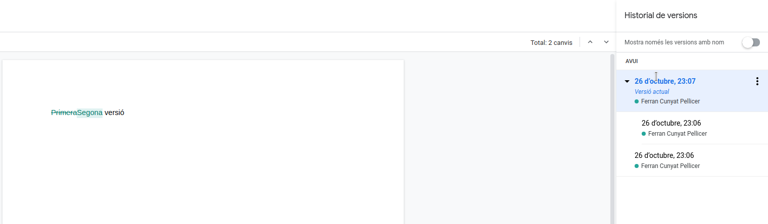 GSuite: versions de document